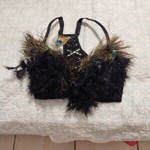 Black Peacock feather bralette. Burning man style festival ware